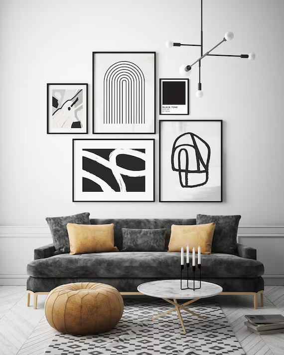 Modern Abstract Print Set of 5 Black Abstract Art Black and - Etsy | Etsy (US)