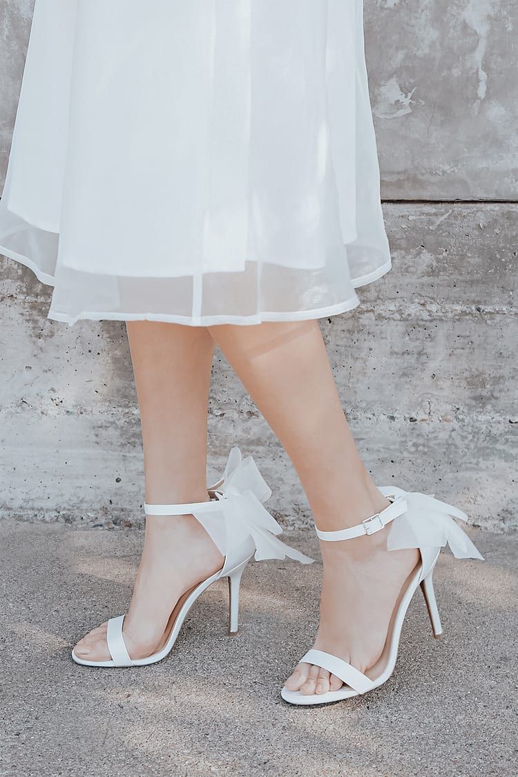 Ayanna Ivory Satin Bow Ankle Strap High Heel Sandals | Lulus (US)