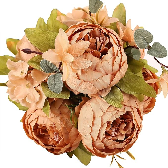 Duovlo Artificial Peony Silk Flowers Fake Flowers Vintage Wedding Home Decoration,Pack of 1 (Dark... | Amazon (US)