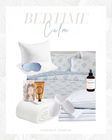 Relax at bedtime! Step 1: Layer this pretty Quilt set,best selling pillows, blanket and coordinating sheets. Step 2: spray your pillows with lavender to calm, Step 3: moisturize hands with a luxurious cream, and step 4: drift to sleep covering eyes with a soft satin mask. 
-
Amazon home decor, Amazon bedding, coastal quilts, coastal decor, blue block print quilt, waffle blanket, pillow inserts, bed pillows, coastal bedding, casually coastal, lightweight bedding, summer layers, white blanket, light & airy, quilt set, shams, sheet set, blue & white stripe sheets, coastal bedroom, beach house bedroom, beachy, lavender pillow spray, restful sleep, apothecary, french hand cream, lavender, luxury hand cream, spa slippers, restful night, sleep, bedtime.

#LTKhome #LTKFind