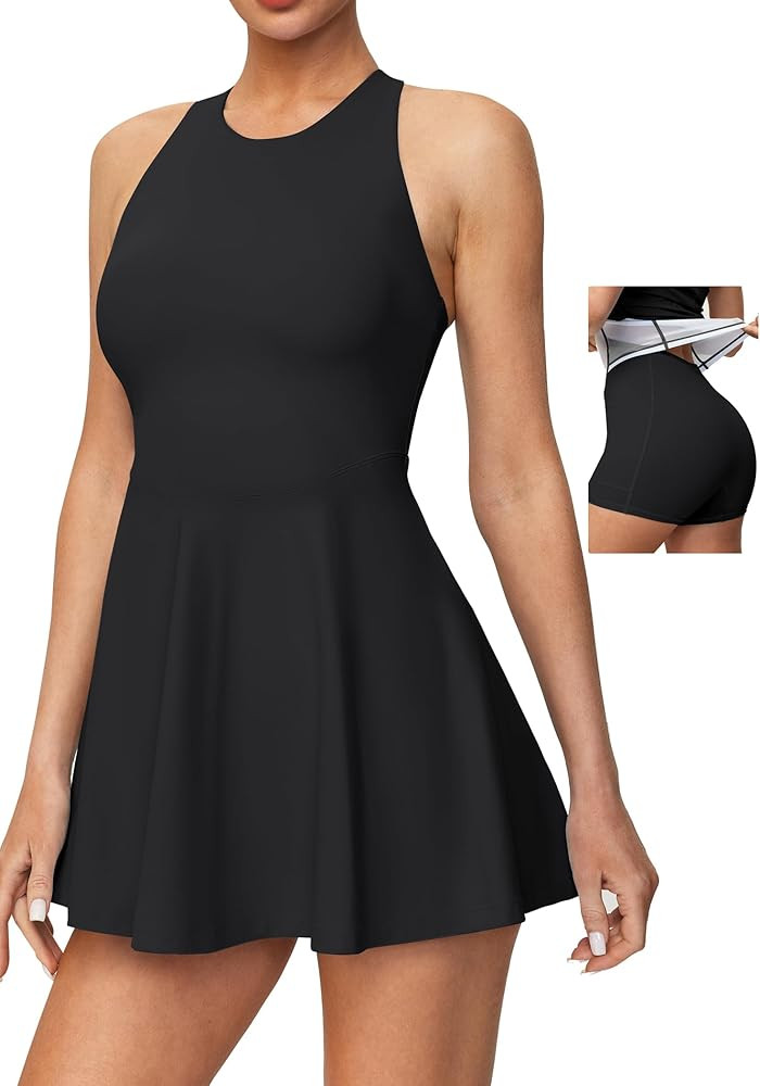Ewedoos Tennis Dress Womens Athletic Dress Built-in Easy Peezy Shorts & Bra High Neck Adjustable ... | Amazon (US)