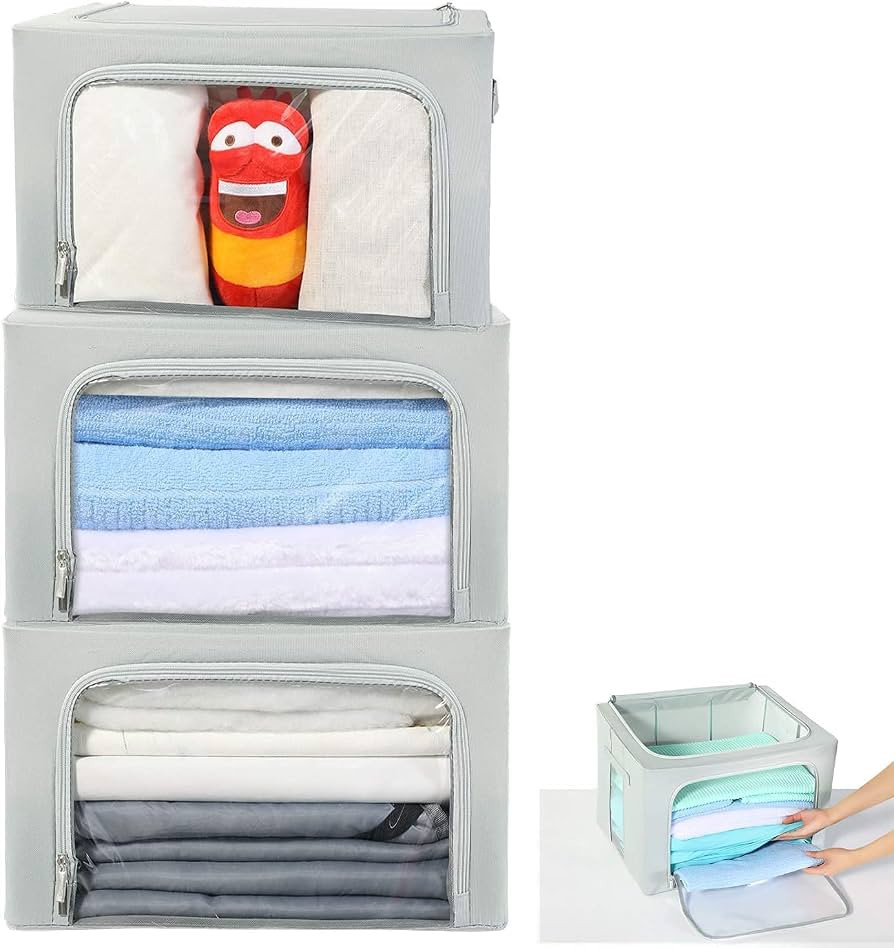 HOUSE AGAIN 3Pcs Clothes Storage Bins, Stackable Storage Bins/Bags/Boxes, Closet Organizers and S... | Amazon (US)