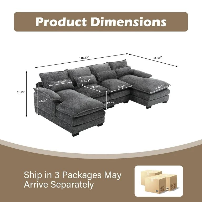 JONPONY 110.63" Oversized U Shaped Couch, 4 Seat Sectional Sofa, Convertible Upholstery Symmetric... | Walmart (US)