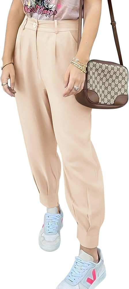 PRETTYGARDEN Women's Summer High Waisted Pants Casual Ankle Length Work Office Trouser Slacks wit... | Amazon (US)