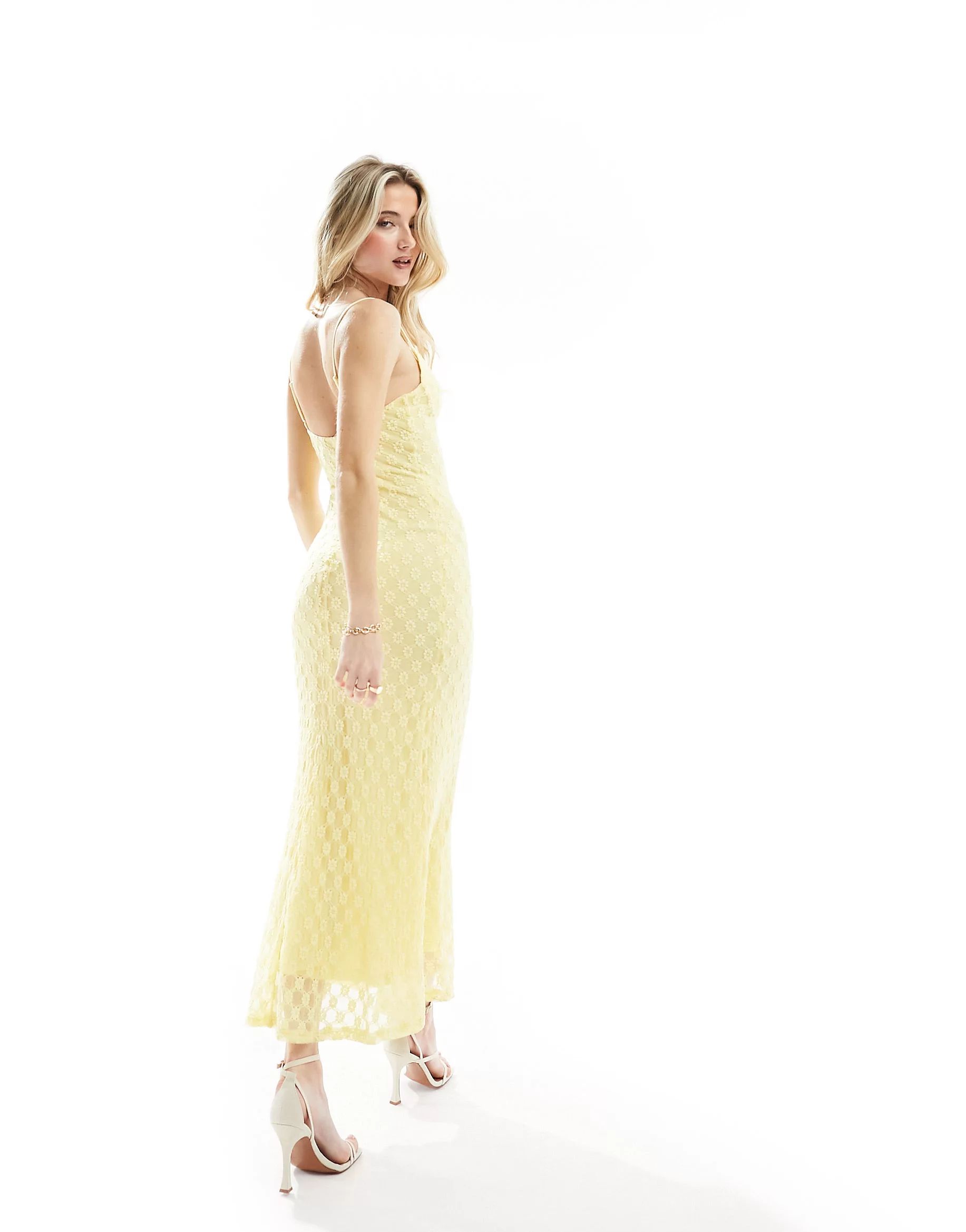 Bardot mesh midi dress in lemon | ASOS (Global)