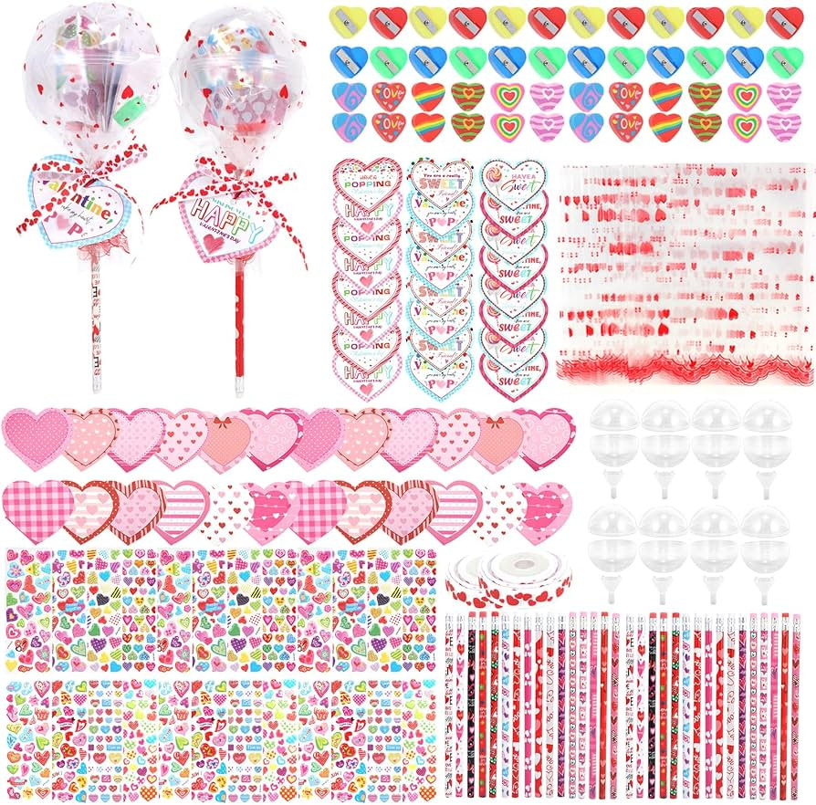24Pack Valentines Day Gift Set, Giant Lollipop Shaped Stationery Set with Pencils Stickers Eraser... | Amazon (US)