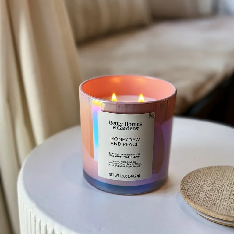 Better Homes & Gardens Honeydew & Peach Scented 2-Wick 12oz Iridescent Jar Candle | Walmart (US)
