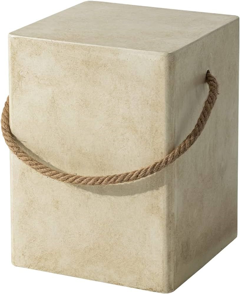 HOMPUS Outdoor Side Table w Hemp Rope Handle, Patio MgO Concrete Natural End Table, Square Accent... | Amazon (US)