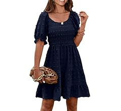 PRETTYGARDEN Women's Summer Dresses Casual Square Neck Short Puff Sleeve Swiss Dot Flowy A Line S... | Amazon (US)
