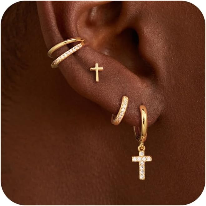 4 Pairs Gold Hoop Earrings Set for Women Dangle Stack 14k Gold Plated Huggie Earrings Trendy Mult... | Amazon (US)