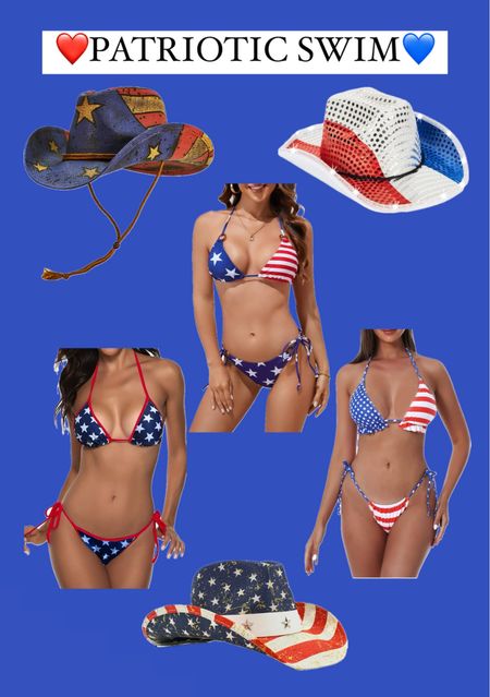 Memorial Day. Memorial Day looks. Patriotic. Patriotic swim. Red white and blue. Red white and blue swim. Patriotic bikini. Patriotic cowboy hat. Patriotic cowgirl hat. Stars and stripes. 4th of July. 4th of July looks. 

#LTKParties #LTKSeasonal
