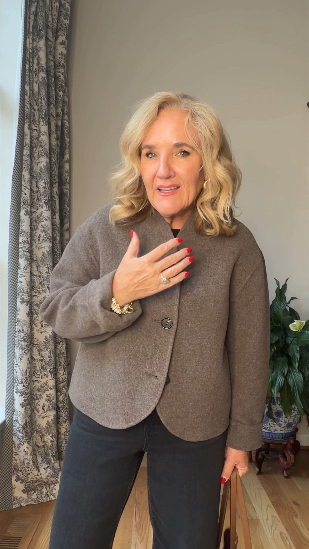 New wool jacket from @Quince and it’s stunning. Double faced, unlined jacket. Wearing a medium 
Selling fast this top color is gone, but there’s a beautiful oat color that’s available. Another really pretty neutral 
Spanx straight leg jeans in the color deep space. I wear a medium petite.
I have the boat neck, cashmere sweater underneath in a size medium

#LTKSaleAlert #LTKOver40 #LTKootd