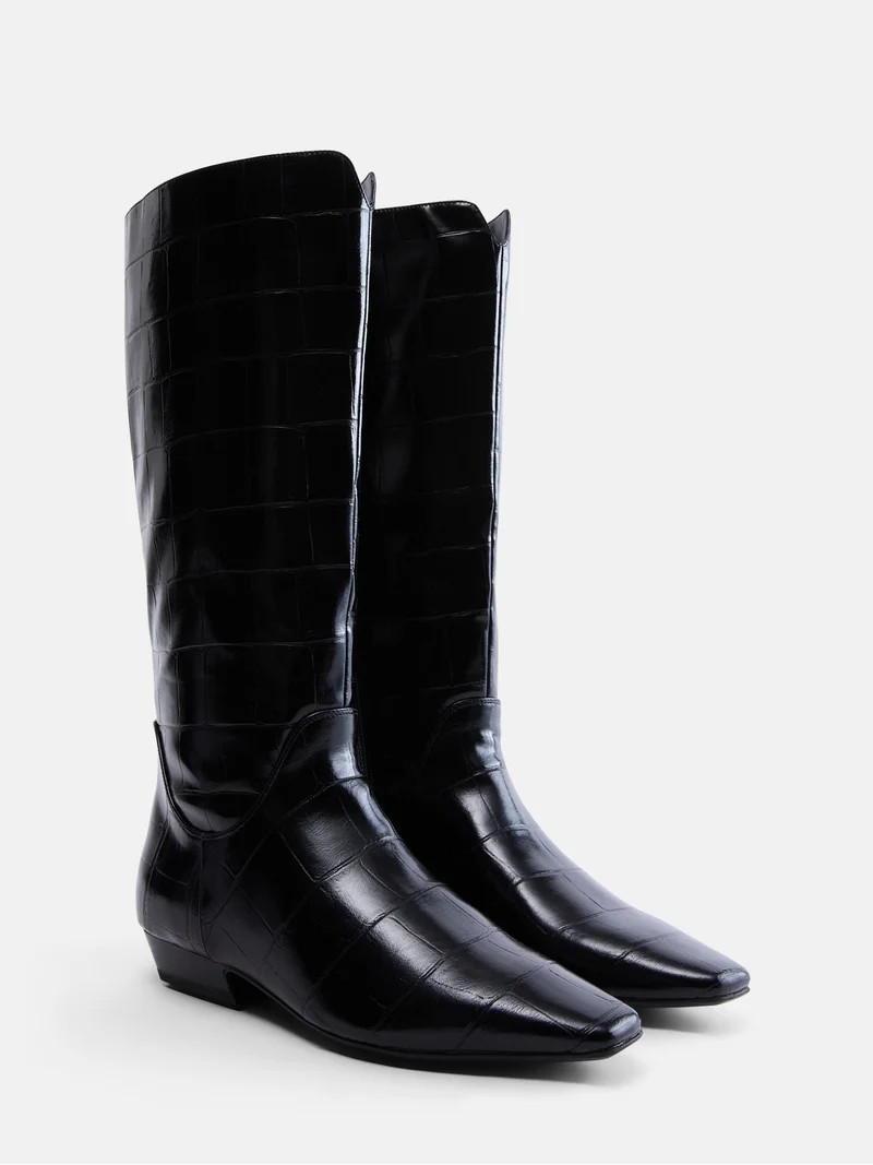Scoop Women's Faux Croc Flat Tall Boots | Walmart (US)