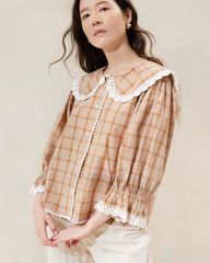 Tamar Tan/Plaid Crochet-Collar Blouse | Loeffler Randall