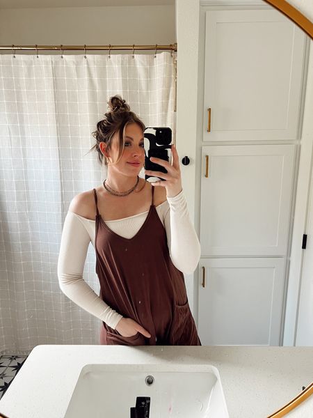 Casual Sunday outfit. Jumpsuit with an off the shoulder top! 

Casual style, casual outfits, tall outfits, spring fashion, spring outfits, spring style 