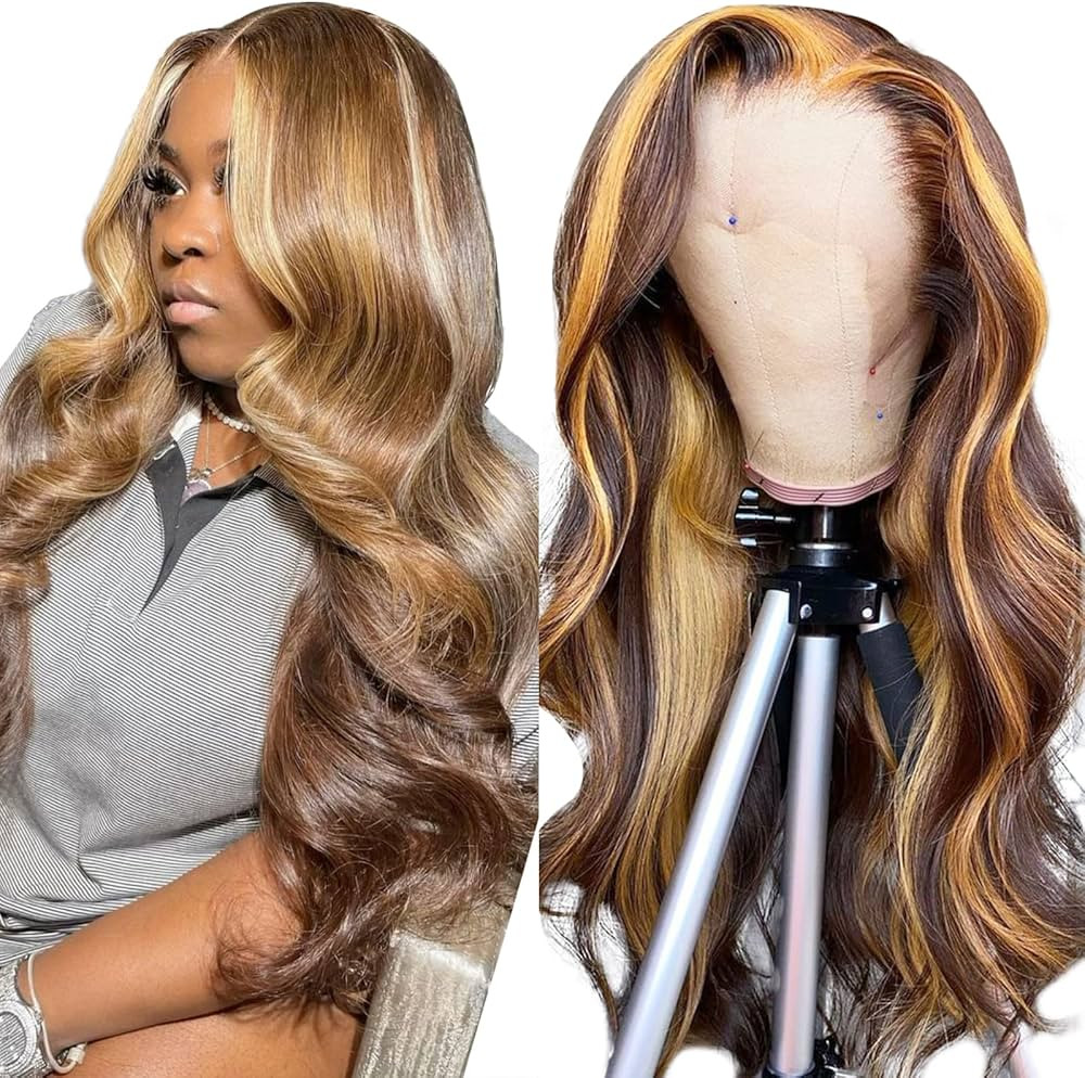 Rylice Honey Blonde Ombre Lace Front Wig Human Hair Pre Plucked 13x4 HD Transparent 4/27 Highligh... | Amazon (US)