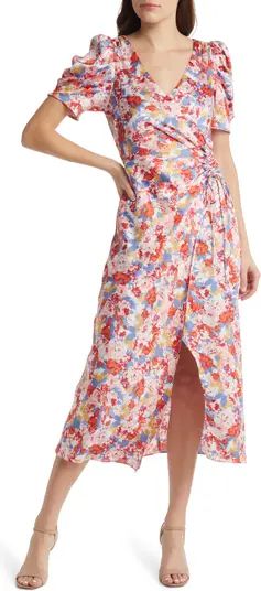 FLORET STUDIOS Floral Satin Faux Wrap Midi Dress | Nordstrom | Nordstrom