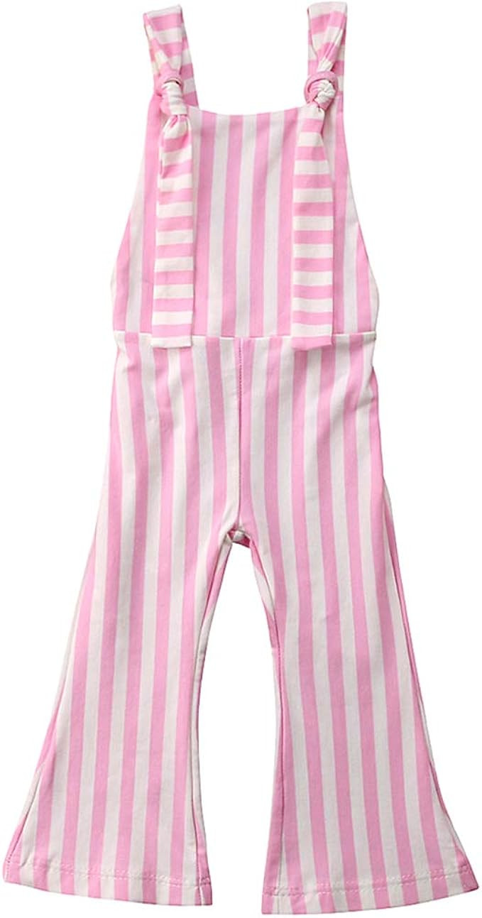 ZAXARRA Toddler Kids Baby Girl Stripes Bell-Bottom Jumpsuit Romper Overalls Pants Outfits | Amazon (US)