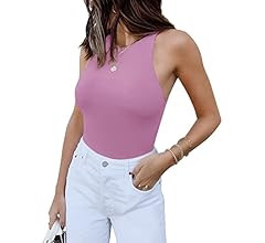 REORIA Women’s Sexy Sleeveless Racer Back Halter Neck Bodysuit Tank Tops | Amazon (US)