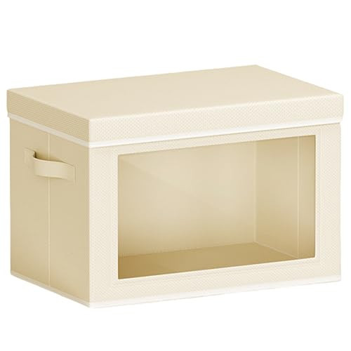 Homsorout Collapsible Storage Bins with Lids - Stackable Storage Containers with Window, 1 Pack Fabric Organizing Bins for Closet, Home & Office Organization Baskets, Beige, 14.9" x 9.8" x 9.8" | Amazon (US)