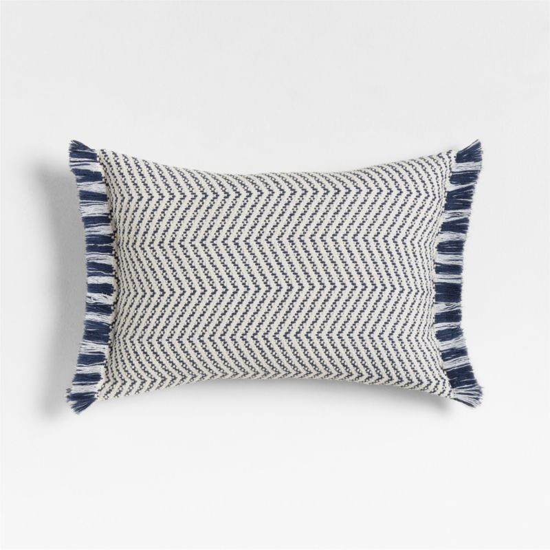 Gracinha Zigzag Fringe Organic Cotton 22x15 Deep Indigo Throw Pillow with Feather Insert + Review... | Crate & Barrel