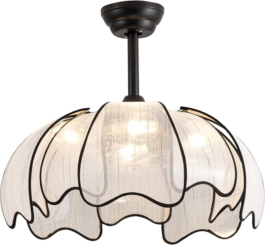 26" Flower Ceiling Fans with Lights and Remote Control,Boho Black Chandelier Fan with 6 Speeds, M... | Amazon (US)