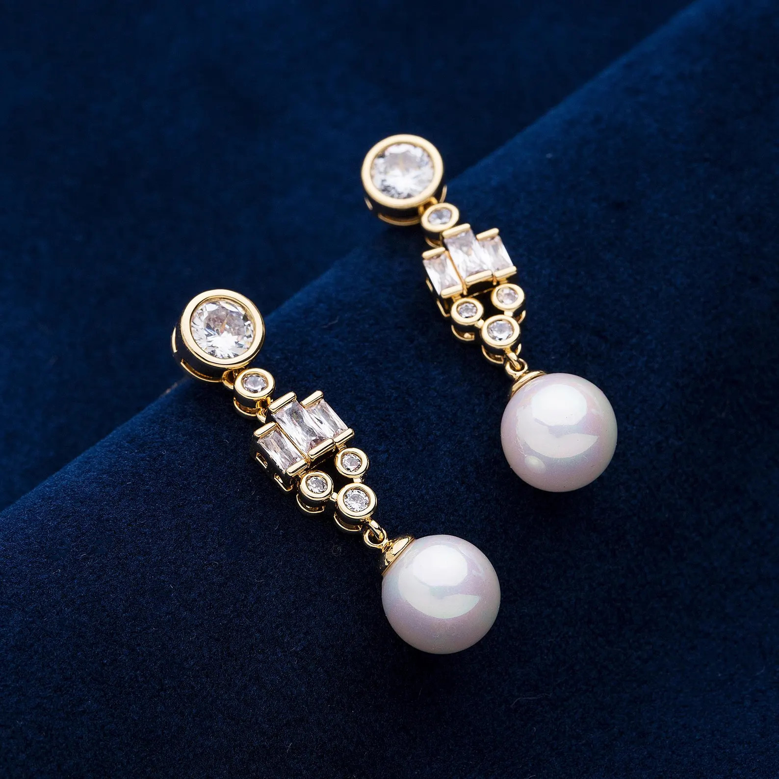 The Bahrain Pearl Earrings Reproduction With Simulated Diamonds 5A CZ, 18k Gold Plated & Shell Pe... | Etsy (US)