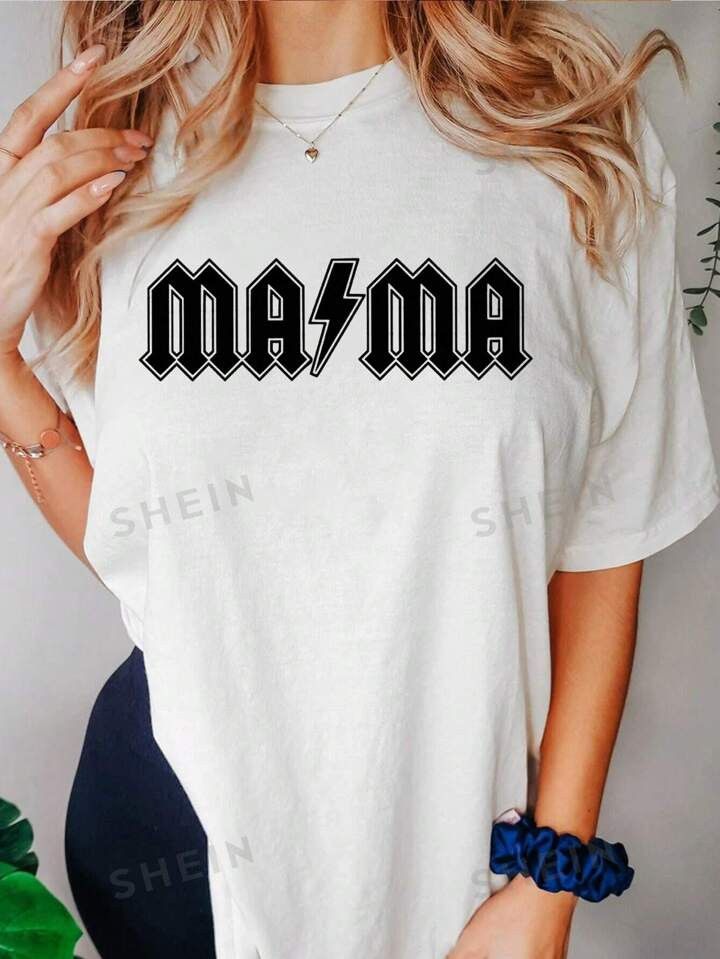 SHEIN LUNE Letter Print Round Neck T-Shirt | SHEIN