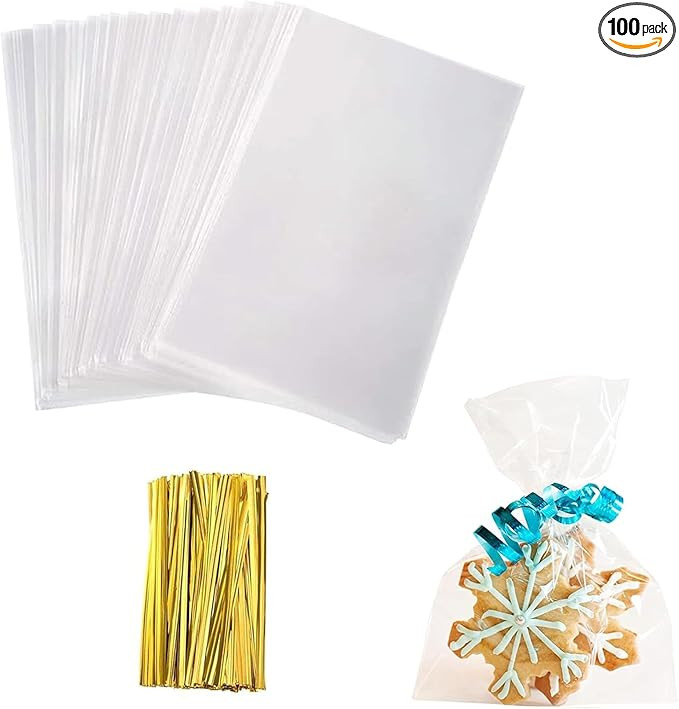 Yotelab Cellophane Treat Bags, Small 4x6 Inches Cellophane Bags With Twist Ties,100 Pcs | Amazon (US)
