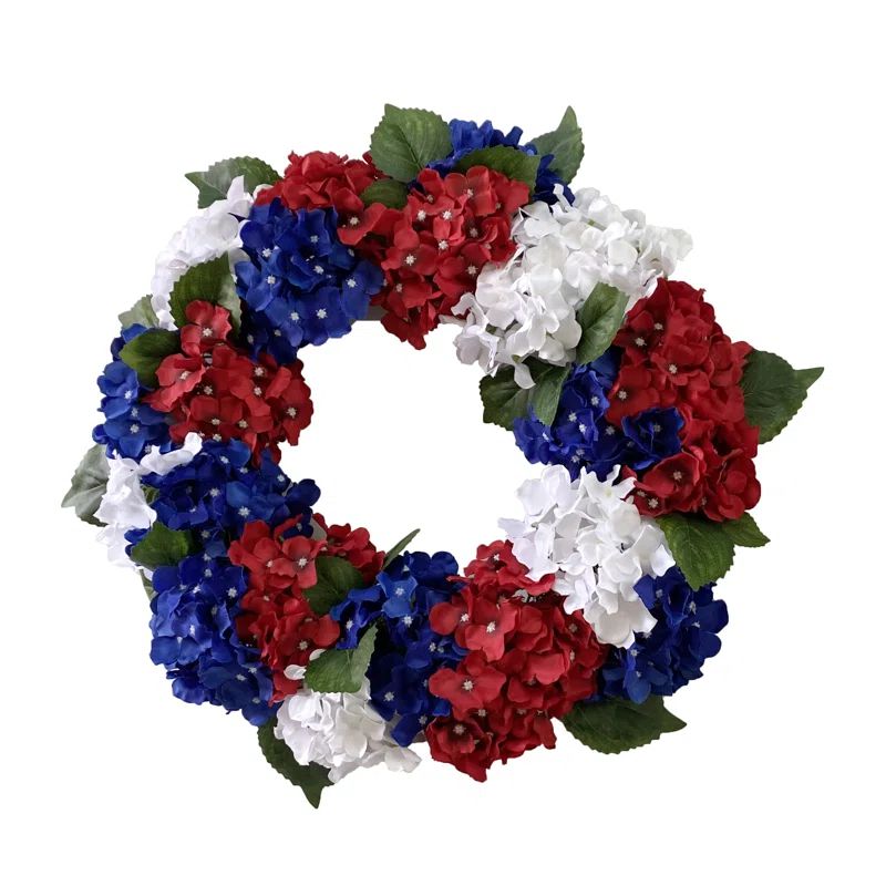 Artificial Hydrangea Wreath for July 4th Patriotic Americana Festival Front Door Wall Home Decor | Wayfair North America