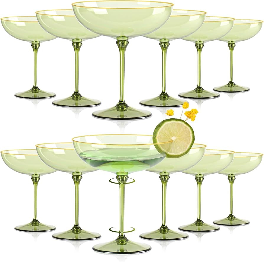 12 PCS Plastic Coupe Glasses 9 oz Sage Green Detachable Gold Rim Martini Glass Espresso Champagne... | Amazon (US)