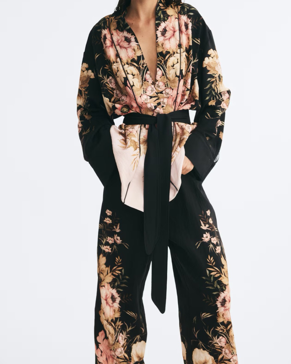 Pink and black floral wrap jacket and pants matching set 
Zimmermann look for less!

#LTKSeasonal