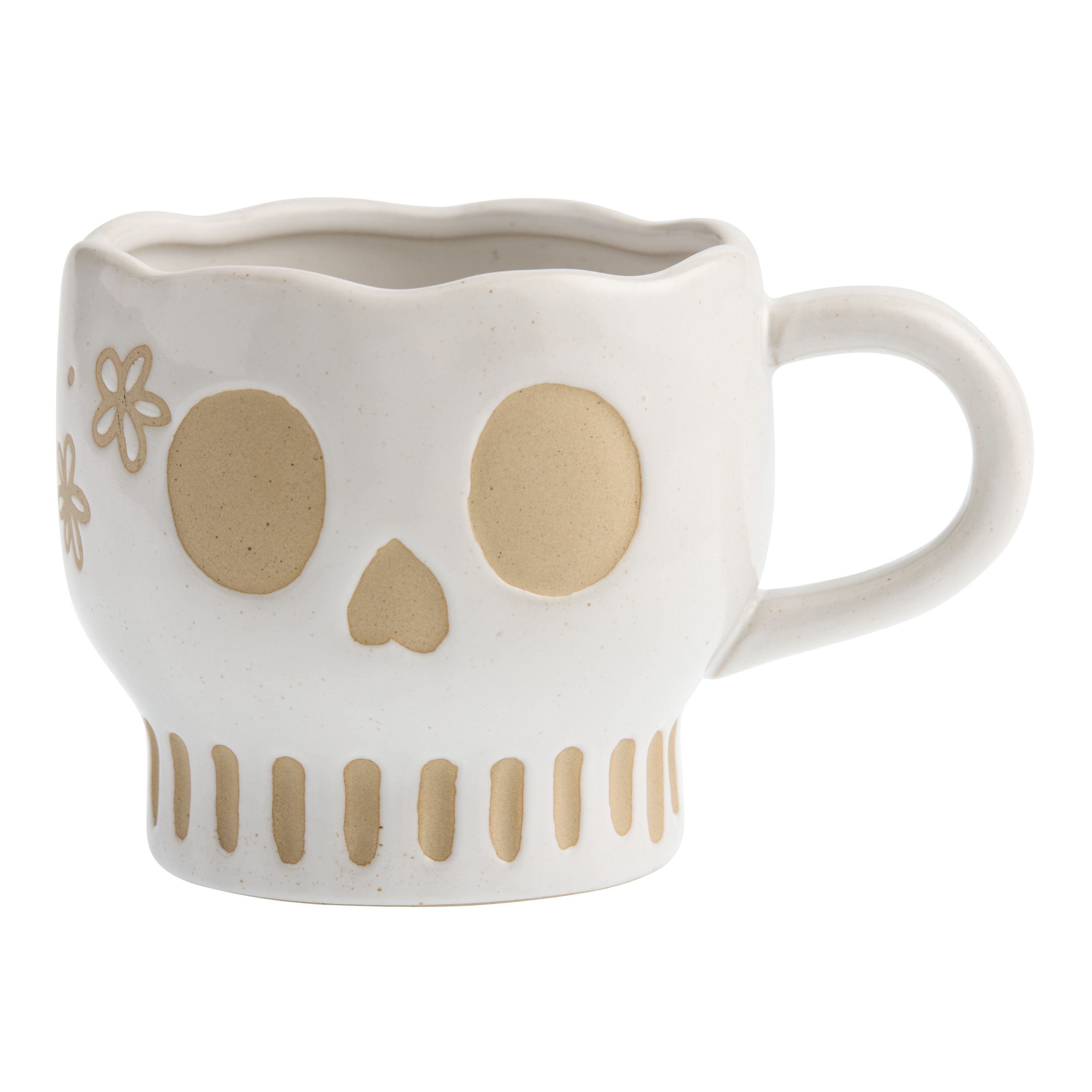 White Wax Resist Floral Skull Ceramic Mug | World Market