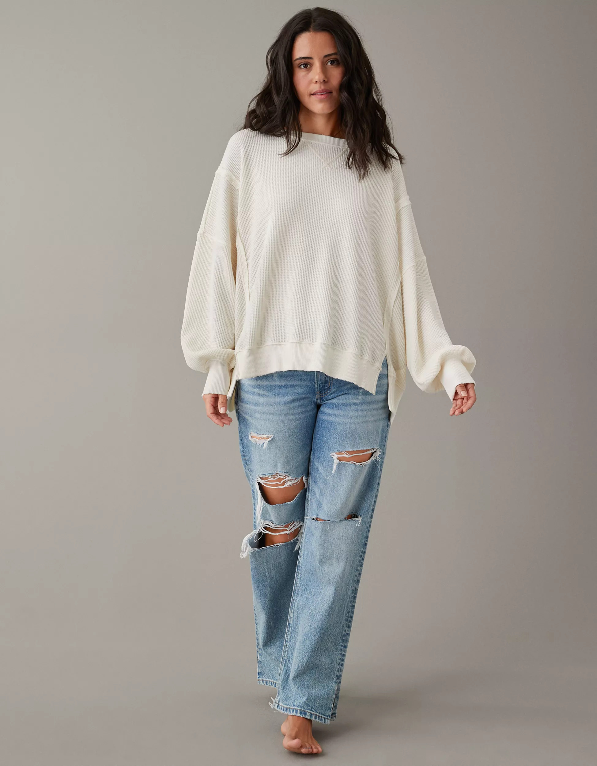 AE Oversized Big Hug Waffle Sweatshirt | American Eagle Outfitters (US & CA)