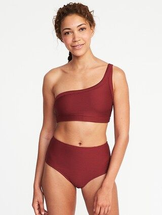 Old Navy Womens Textured-Stripe One-Shoulder Swim Top For Women Golly Gee Garnet Size L | Old Navy US