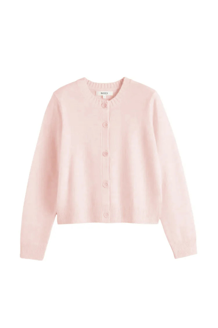 Pink-Melange Wool-Cashmere Crew Neck Cardigan | Chinti & Parker