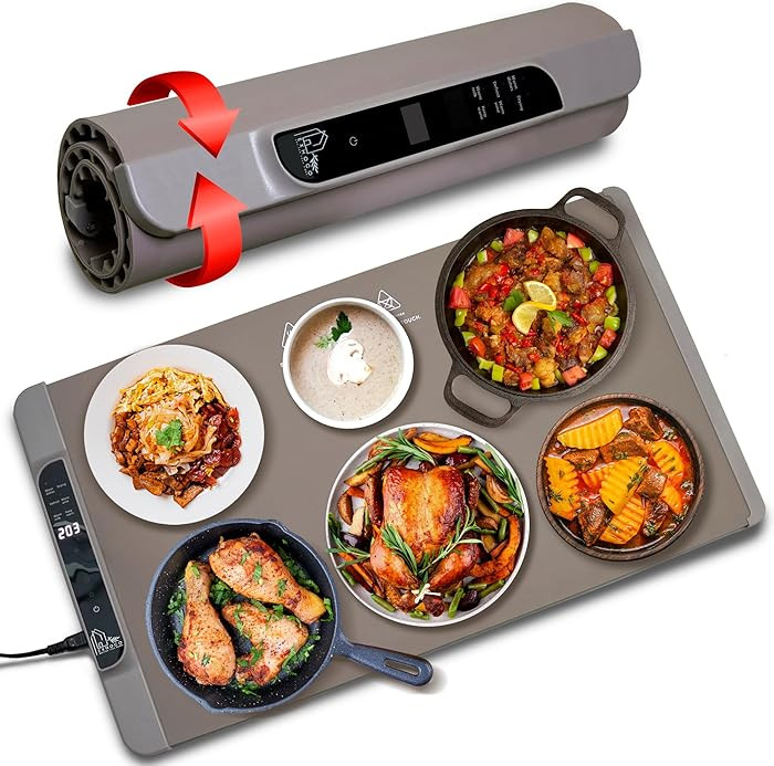 Food Warming Mat - Fast Heating Silicone Electric Tray with 4-Level Temp, Raised Feet Protect Tab... | Amazon (US)