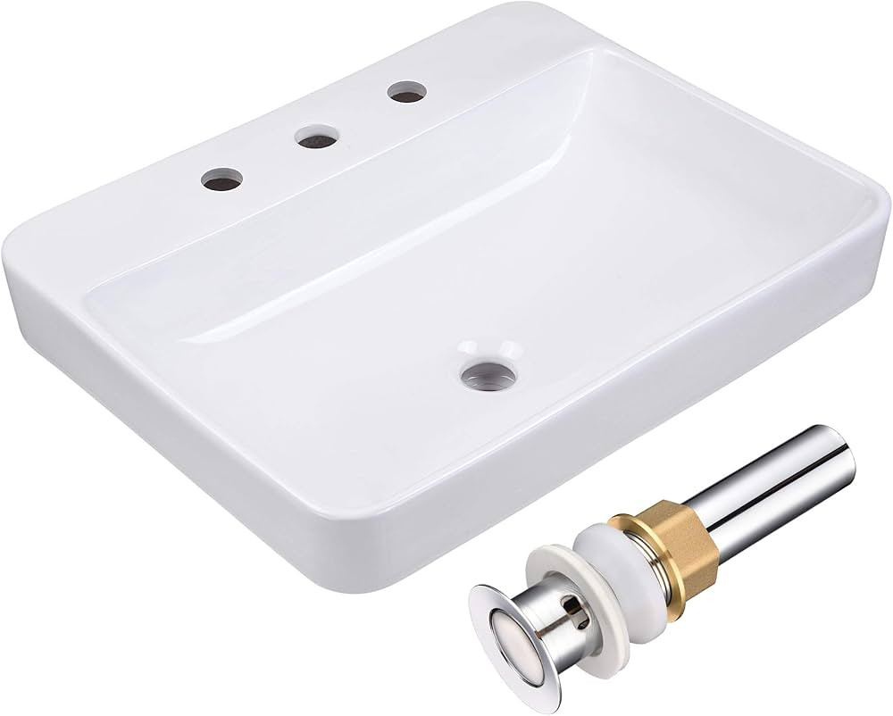Aquaterior 23" x 18" Rectangle Drop In Bathroom Sink White Ceramic Above Counter Semi Recessed Ve... | Amazon (US)