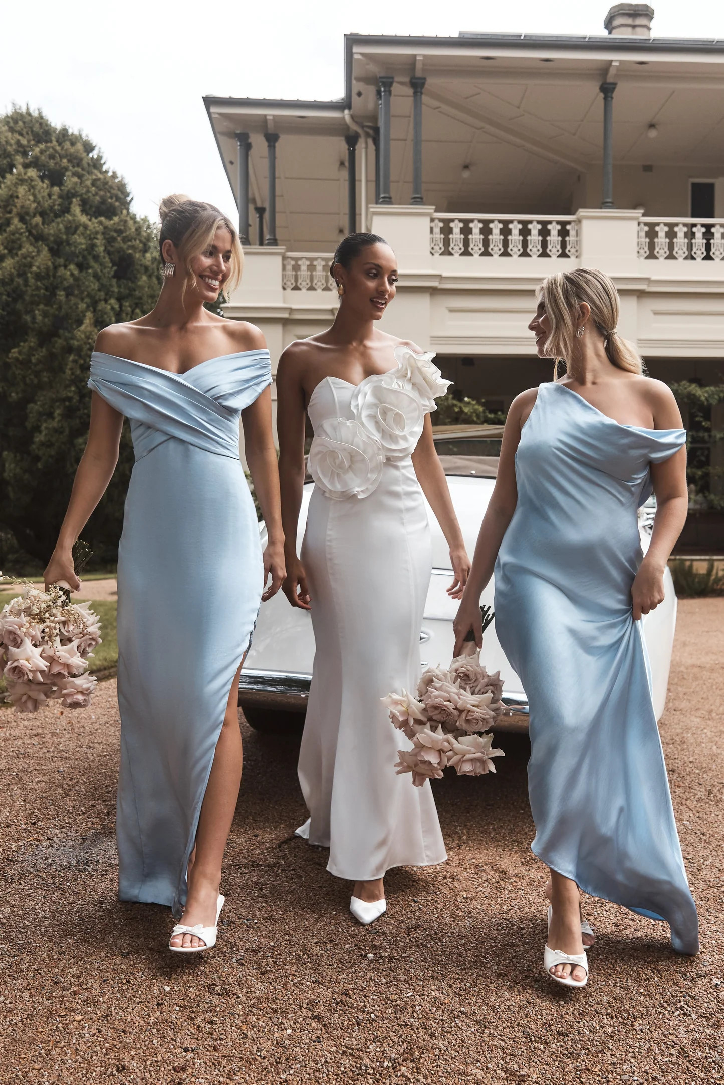 Slip Maxi Dress With Asymmetrical Hem - Cornflower Blue | MESHKI US