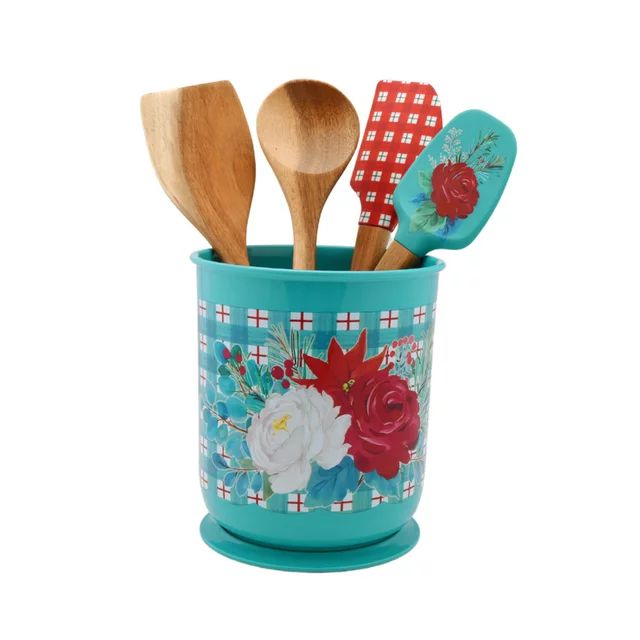 The Pioneer Woman Silicone and Wood Cooking Utensils and Crock Set, 5 Pieces, Wishful Winter | Walmart (US)