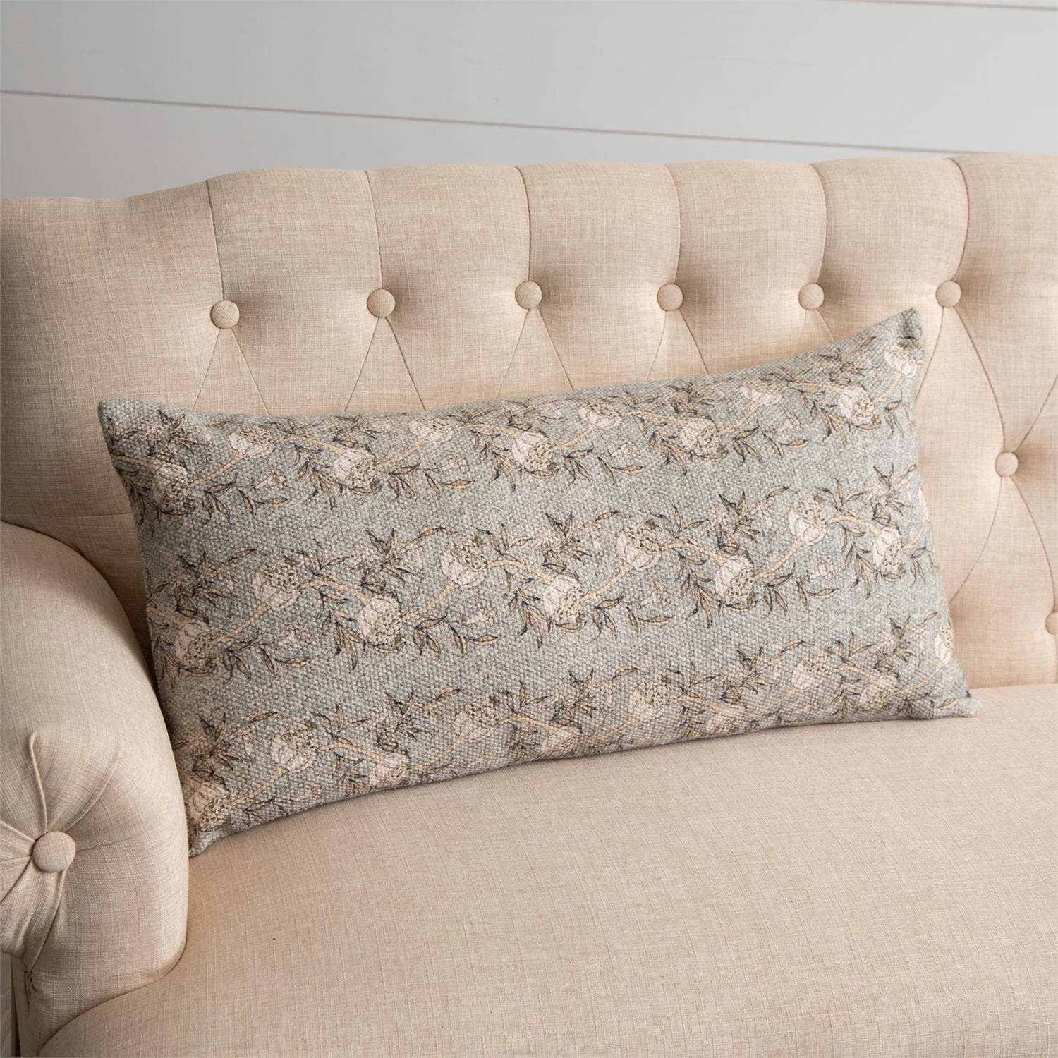 14x28 Dusty Blue Floral Lumbar Pillow | Linen & Clove