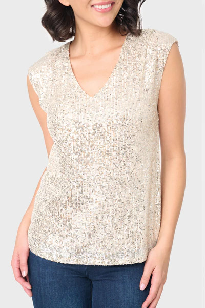 Sparkle And Shine Favorite V-Neck Sequin Tee | Gibson