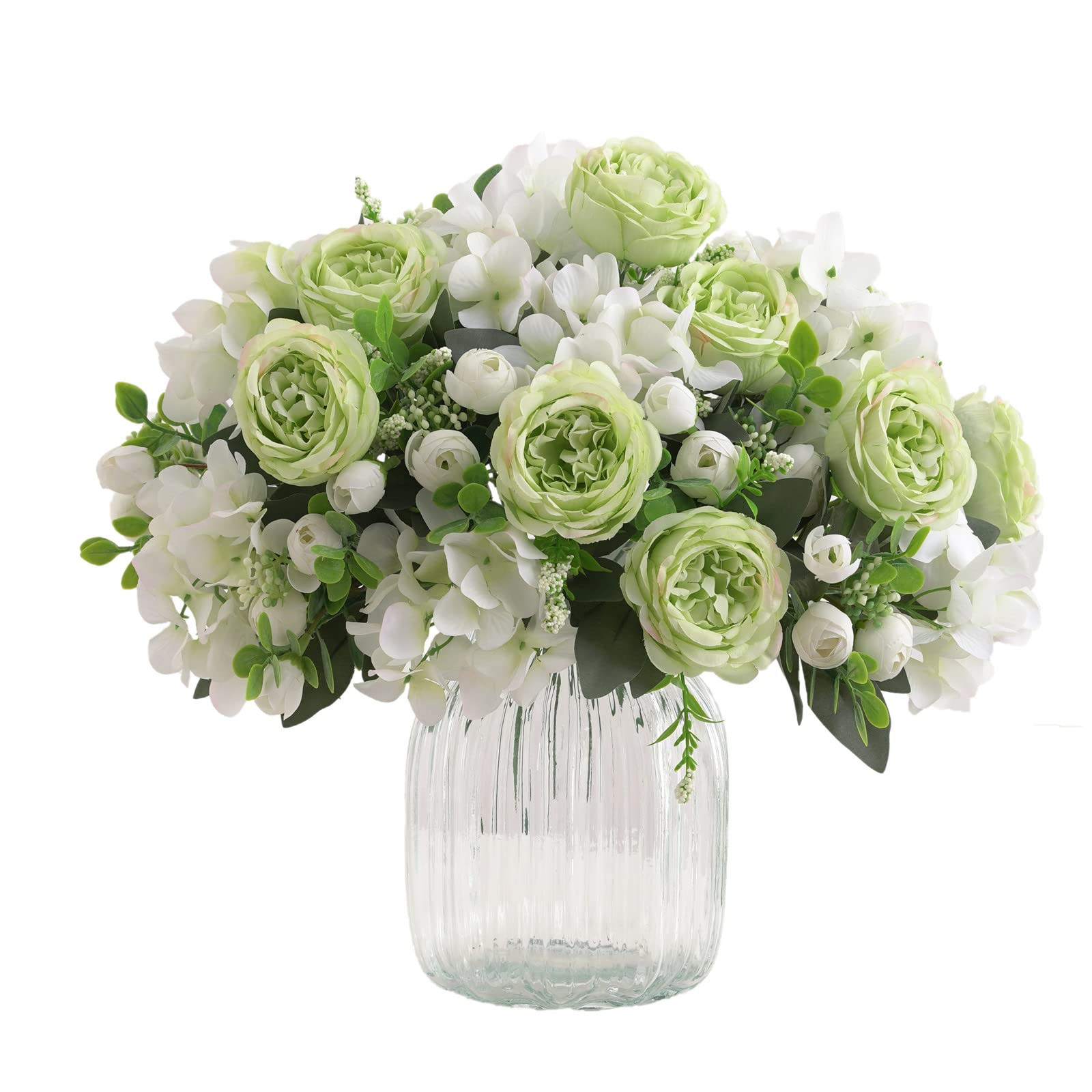4 Bunches Green Peony Artificial Flowers for Decoration Faux Rose Fake Bouquet Silk Arrangements ... | Amazon (US)