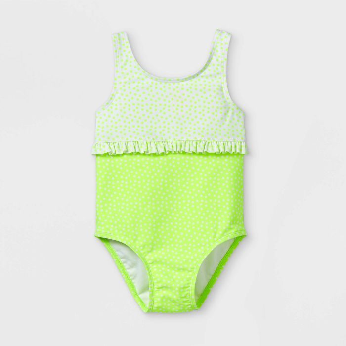 Toddler Girls' Polka Dot Bodice Ruffle One Piece Swimsuit - Cat & Jack™ Lime | Target
