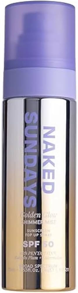 Naked Sundays SPF 50 Shimmer Sunscreen Setting Mist Golden Glow \u2013 Lightweight, Hydrating, Br... | Amazon (US)