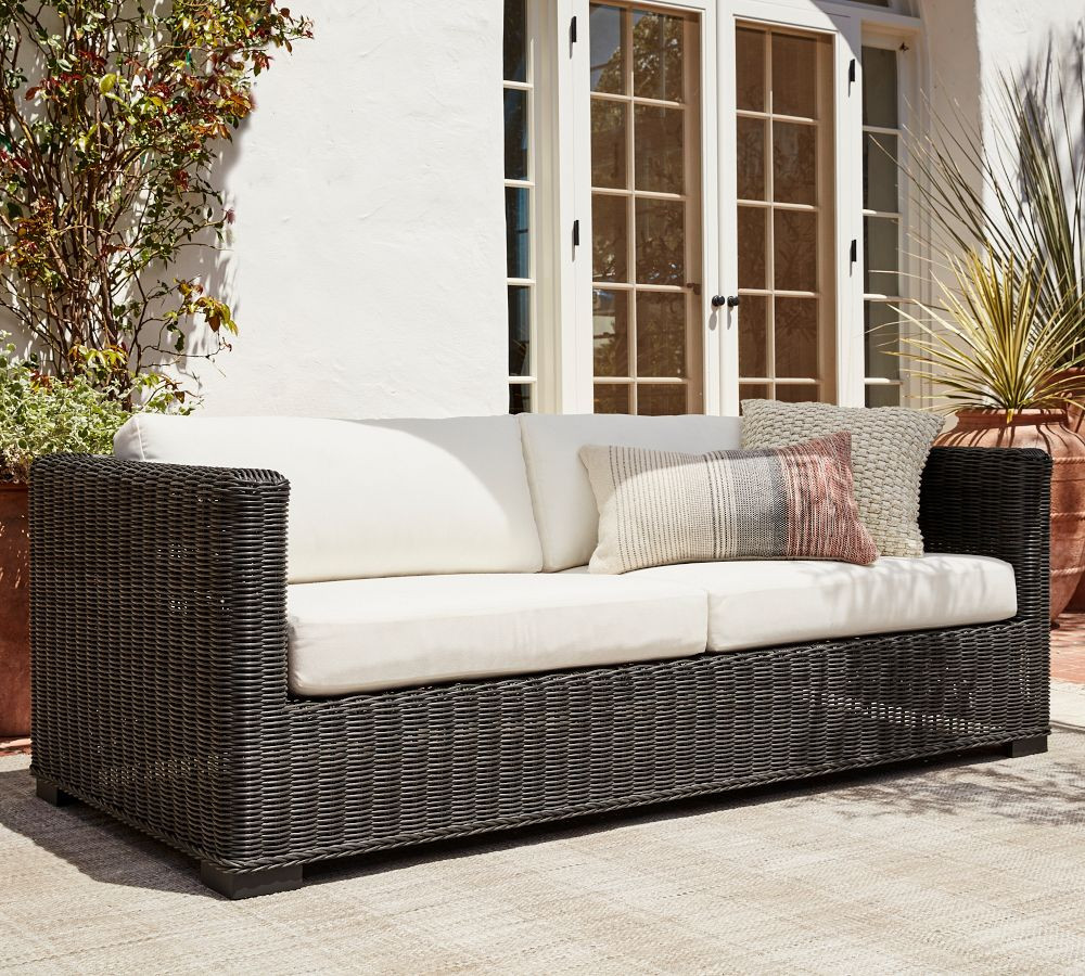 Huntington Wicker Square Arm Outdoor Sofa | Pottery Barn (US)
