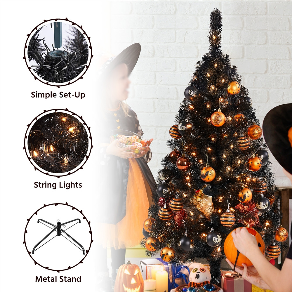 SmileMart 4 Ft Pre-Lit Artificial Christmas Tree Halloween Holiday Decoration, Black | Walmart (US)