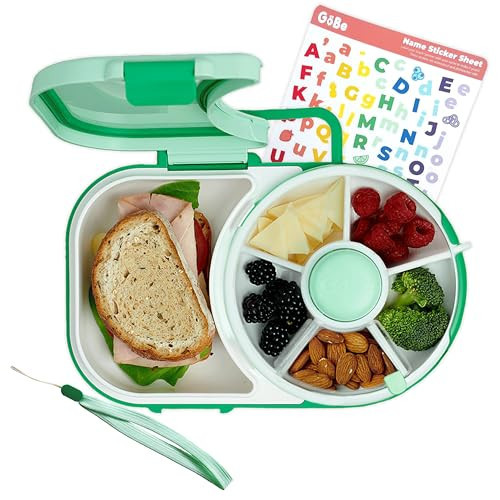 GoBe Kids Lunchbox with Small Snack Spinner Flip - Bundle with Hand Strap & Sticker Sheet, 2-in-1 Bento Style Lunch Container, 5 Small +1 Large Sandwich Compartment, BPA & PVC Free - Mint Green | Amazon (US)