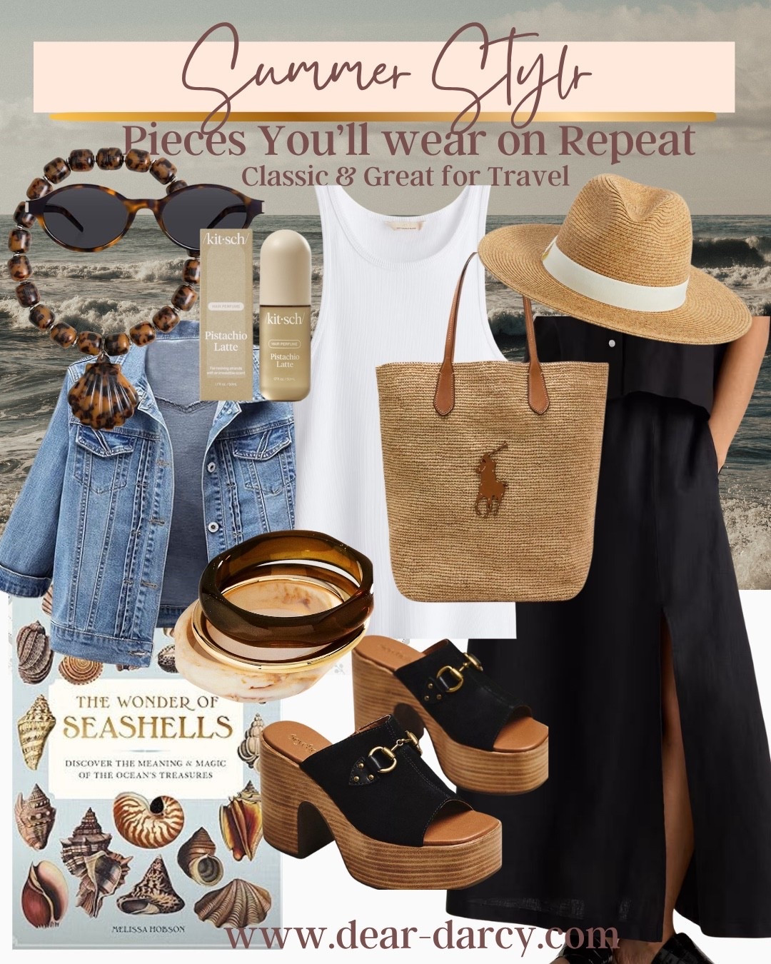 Summer Style 
Pieces you’ll wear on repeat fall summer🖤
Great for travel and vacation mode 

Black strapless linen dress

Straw sun hat 

Ralph Lauren straw bag 

White tank top 

Light weight denim jacket perfect for spring summer 
Bangle bracelets 

The cutes suede mules with horsebit detail comes in several colors. 

Sea shell book
 
tortoises shell chain and shell necklace 

Retro sunglasses 

Summer scent spray

#LTKgrwm #LTKootd #LTKOver40