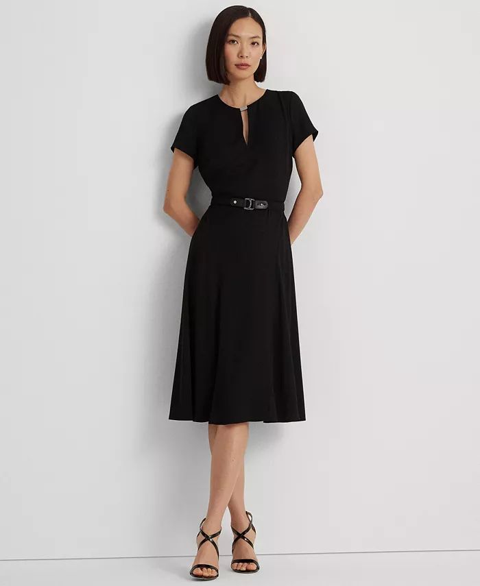 Lauren Ralph Lauren Women's Belted Georgette Dress - Macy's | Macy's